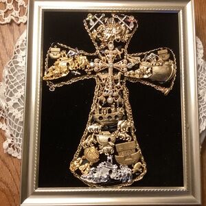Cross Noah Ark jewelry picture framed boat animal gold mantle wall art religious